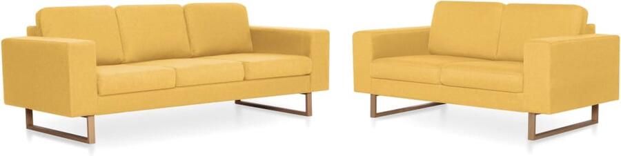 VidaXL 2-delig Geel Bankstel Stof Modern Comfort Bankstel Tweezitsbank Driezitsbank Leder Look Bruine Bank Salon Meubilair Huiskamer Decoratie