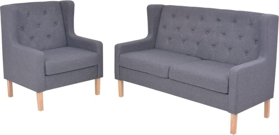 VidaXL 2-delig Grijs Bankstel van Stof Banken Sofa Lounge Meubels Fauteuils Woonkamers Grijs Modern Comfortabel - Foto 2