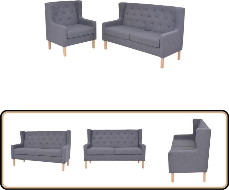 VidaXL 2-delig Grijs Bankstel van Stof Banken Sofa Lounge Meubels Fauteuils Woonkamers Grijs Modern Comfortabel