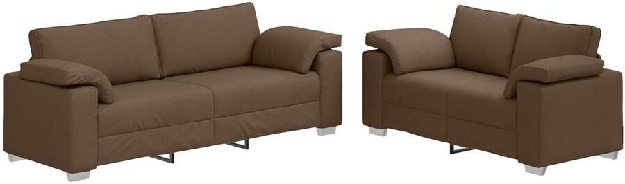 VidaXL 3-Zits Bank Set van 2 Bruin Polyester Veel Zitplek Bank