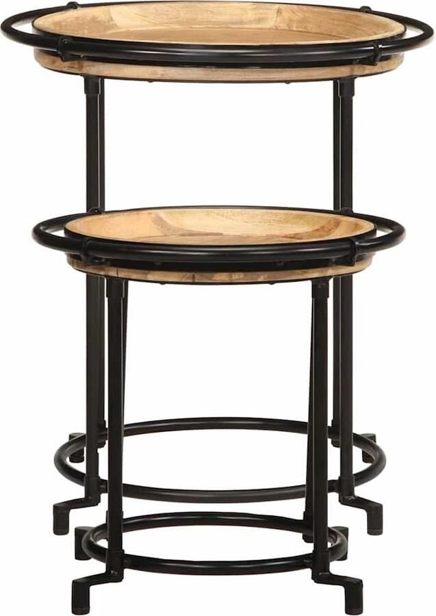 VidaXL 2-delige bijzettafelset mangohout & ijzer Bijzettafel Set Bijzettafel Sets Bijzettafel Accent Tafel