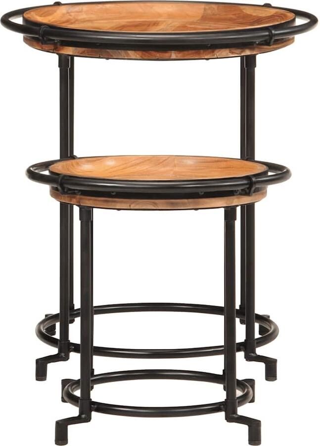 VidaXL Bijzettafelset Massief Acaciahout 2-delig Bijzettafel Salontafel Houten Tafel Acacia Hout Industrieel Design Kleine Tafel Ronde Tafel Tv Stand Woonaccessoires Living Room Furniture Side Table Coffee Table
