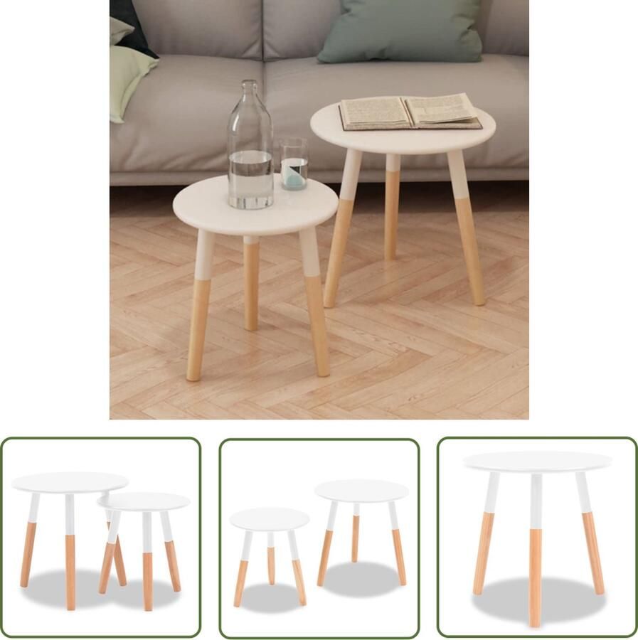 The Living Store Bijzettafelset Scandinavische stijl Hout Wit 48x47.5 cm 38x40 cm Bijzettafels Scandinavisch Design Hout Meubilair Witte Meubels Salontafel - Foto 2