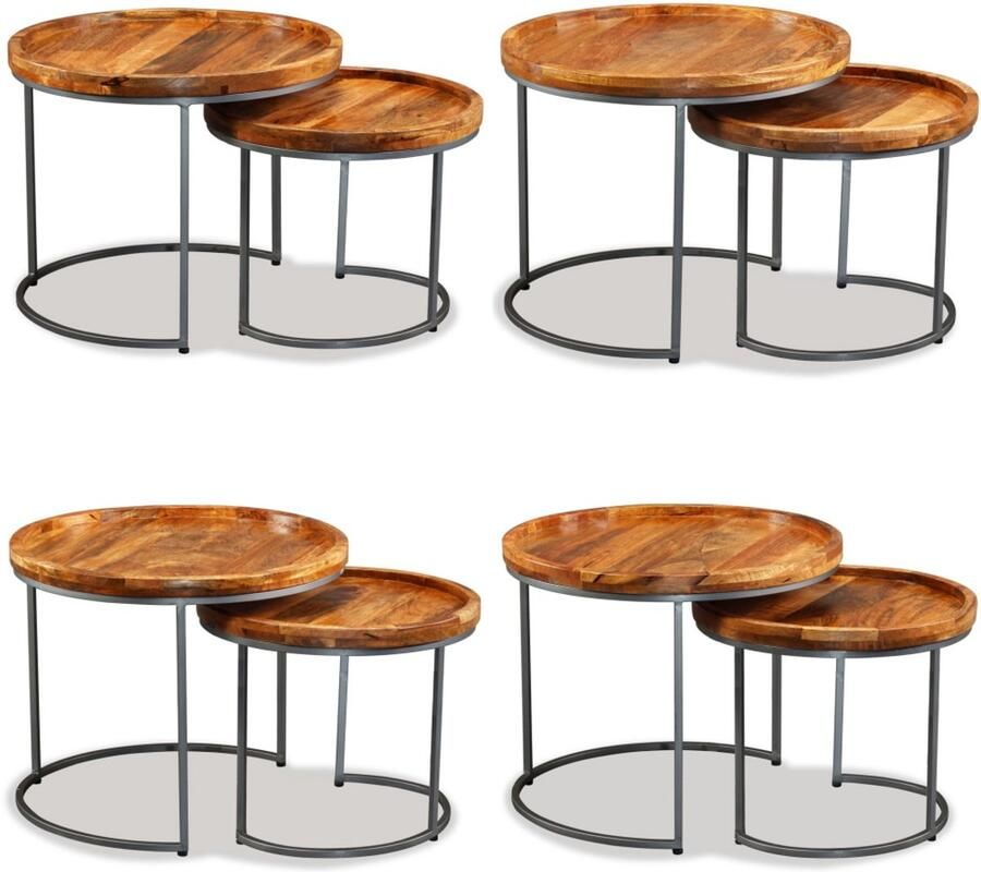 VidaXL -2-delige-Bijzettafelset-massief-mangohout - Foto 2