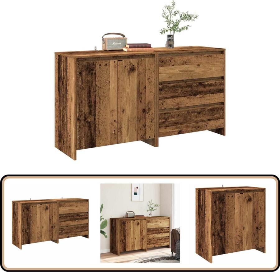 VidaXL 2-delige Dressoirs Hout Oud Houtkleurig Opbergkast Dressoir Houten Kast Vintage Kast Badkamermeubel