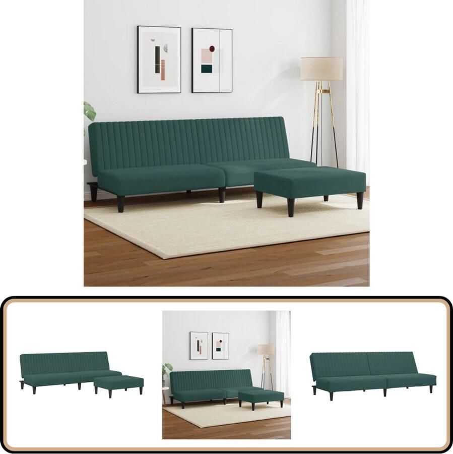 VidaXL 2-delige Fluwelen Loungeset Donkergroen Slaapbank Sofa Lounge Donkere Kleuren Fluweel