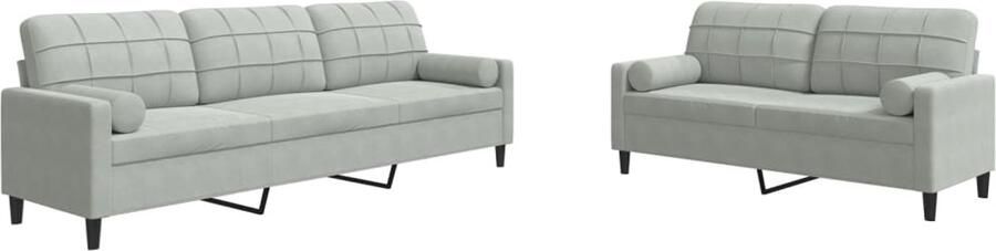VidaXL 2-delige Fluwelen Loungeset Lichtgrijs Loungeset Woonkamer Meubels Velours Bank 2 Persoons Bank 3 Persoons Bank