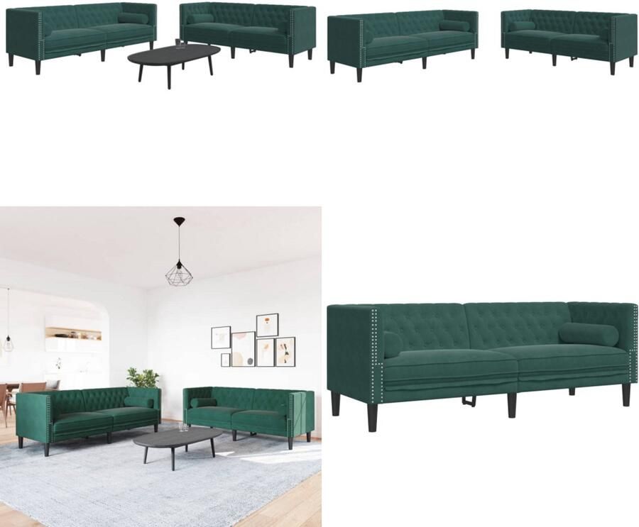 VidaXL 2-delige Loungeset Chesterfield en bolsters fluweel donkergroen Chesterfield Loungeset Chesterfield Loungesets Chesterfield Bank Loungeset