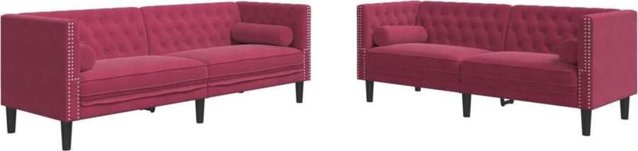 VidaXL 2-delige Loungeset Chesterfield met bolsters fluweel wijnrood