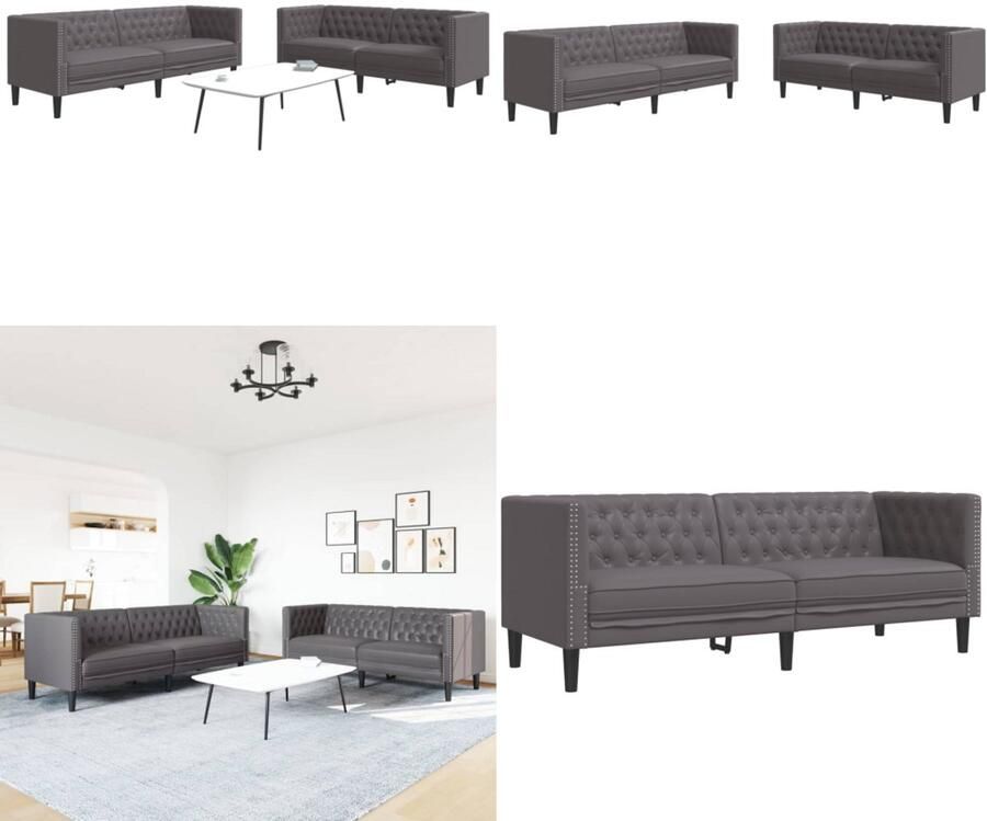 VidaXL 2-delige Loungeset Chesterfield-stijl kunstleer grijs Chesterfield Loungeset Chesterfield Loungesets Chesterfield Bank Loungeset
