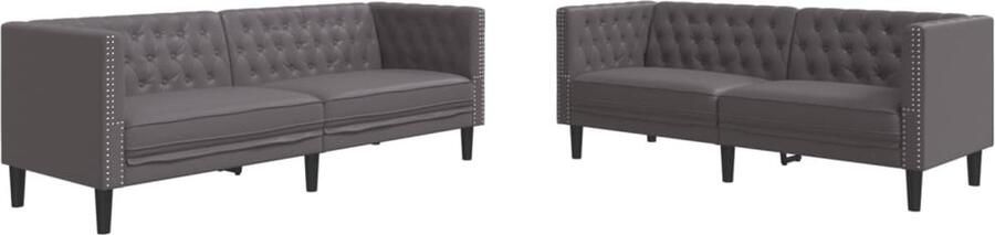 VidaXL Chesterfield Loungeset 2-delig Kunstleer Grijs Chesterfieldstijl Bank Lounge Set Lederlook Bank Twee Persoons Bank Drie Persoons Bank