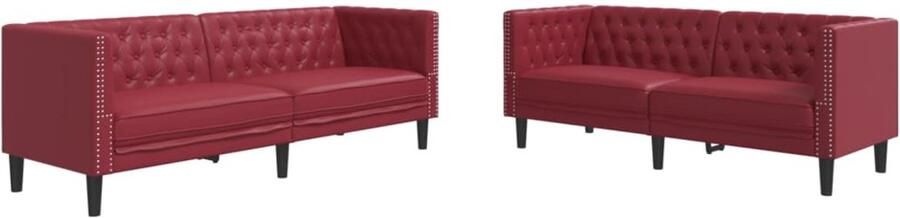 VidaXL 2-delige Loungeset Chesterfield-stijl kunstleer wijnrood