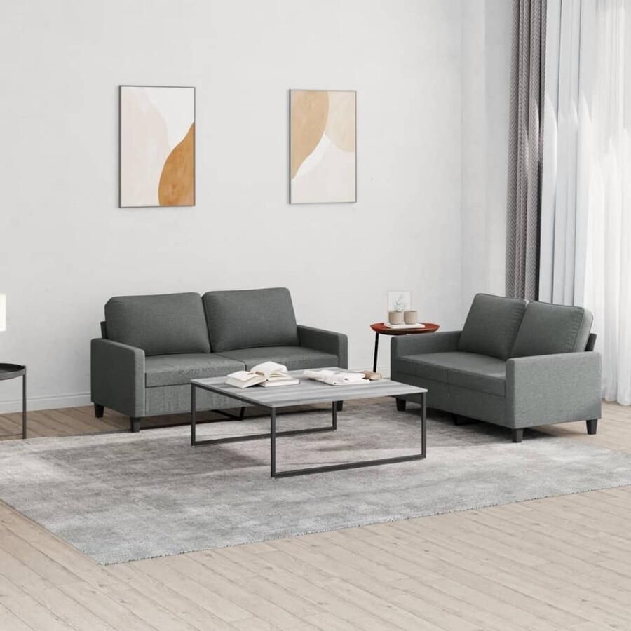 VidaXL 2-delige Loungeset Donkergrijs Inclusief kussens Loungeset Bankstel 2-zitsbank Tuinmeubilair Buitenleven Grijs Meubilair Stoffen Bank Lounge Set Relaxstoel Comfort Design Meubel