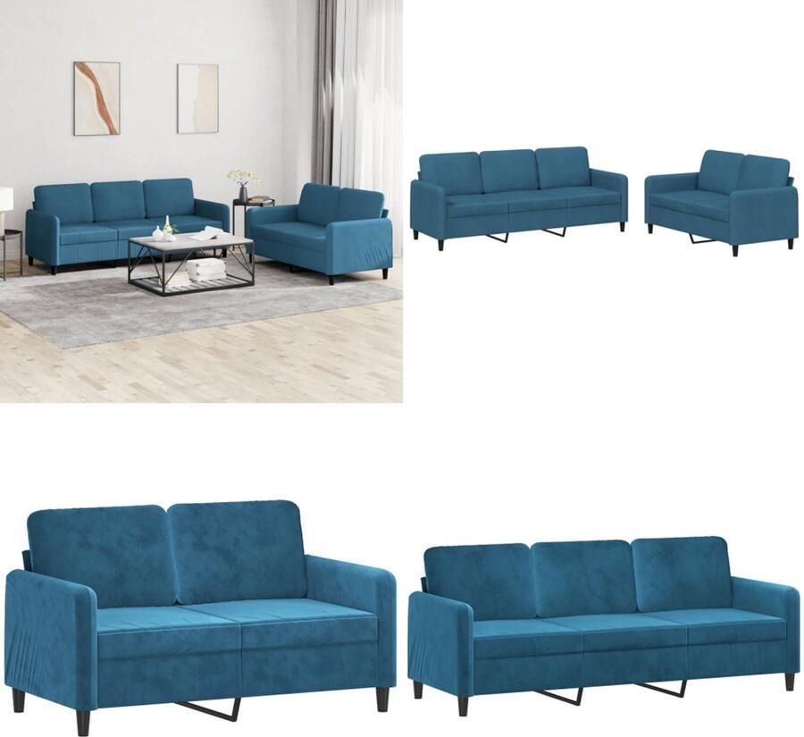 VidaXL 2-delige Loungeset fluweel blauw Bankstel Bankstellen Fauteuil 2-zitsbank