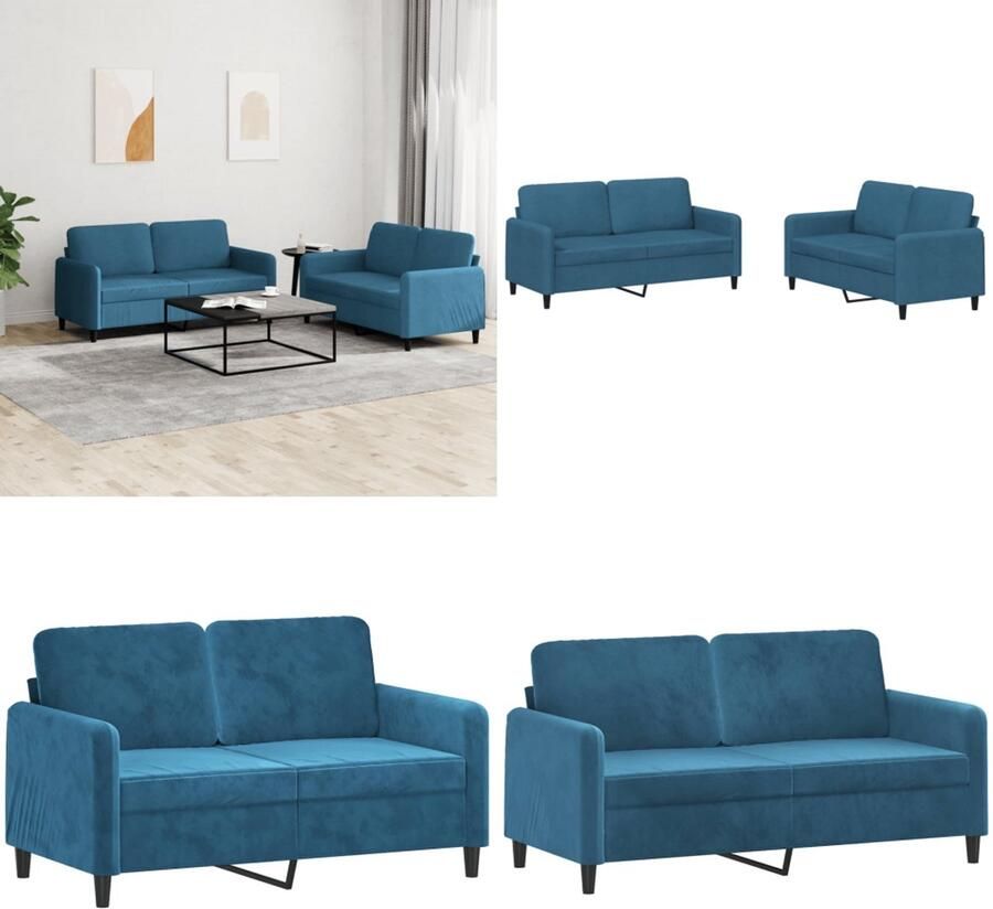VidaXL 2-delige Loungeset fluweel blauw Bankstel Bankstellen Fauteuil 2-zitsbank