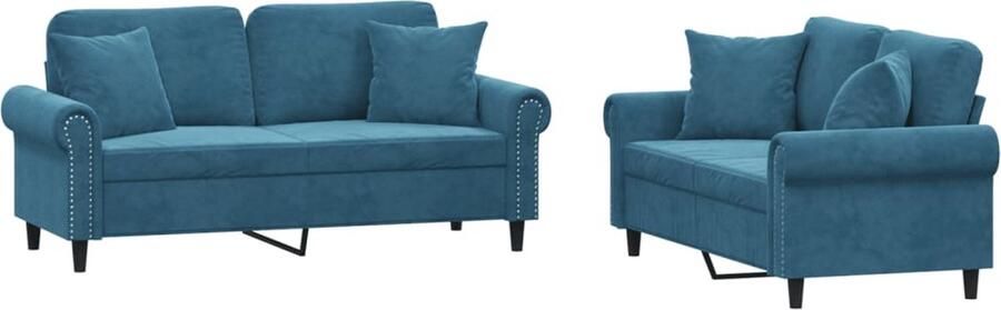 The Living Store 2-delige Loungeset met kussens fluweel blauw Loungeset Bankstel Fluweel Sofa Blauwe Bank 2 Persoons Bank - Foto 2
