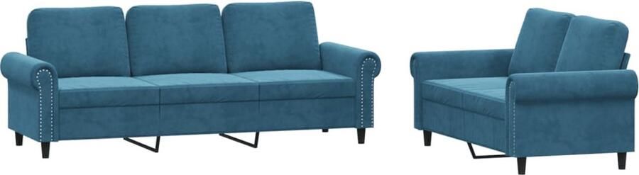The Living Store 2-delige Loungeset met kussens fluweel blauw Loungeset Bankstel Fluweel Sofa Blauwe Bank 2 Persoons Bank - Foto 2