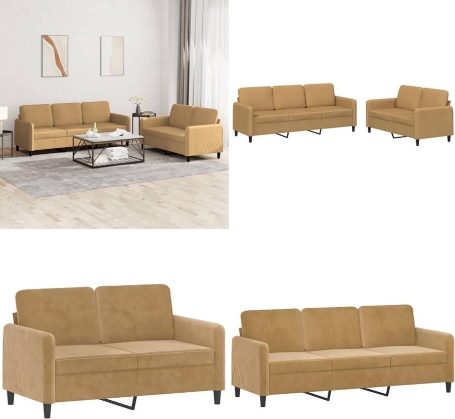 VidaXL 2-delige Loungeset fluweel bruin Bankstel Bankstellen Fauteuil 2-zitsbank