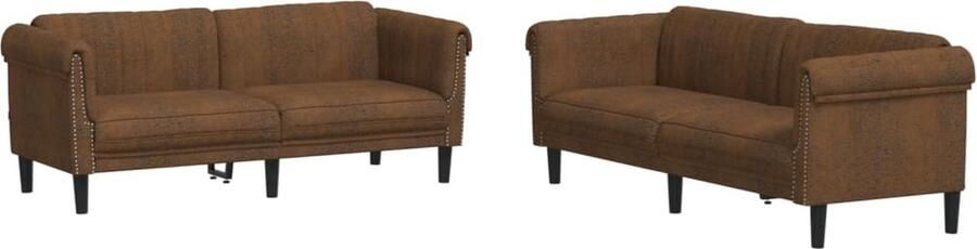 The Living Store Loungeset Bruin Fluweel 2-zitsbank 182 x 77 x 74 cm Comfortabel Zitten Loungeset Bruine Bank Fluweel Bank 2 Persoons Bank 3 Persoons Bank - Foto 2