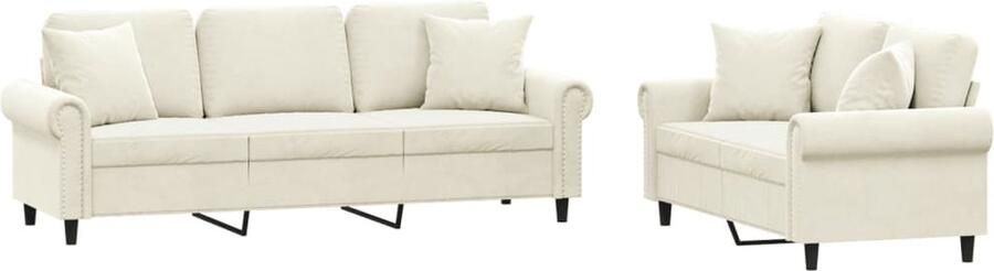 The Living Store 2-delige Loungeset met kussens fluweel crèmekleurig Loungebank Fluweelb BANK Tweezitsbank Driezitsbank Crème Bank