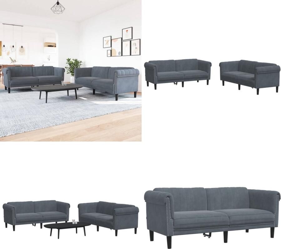 VidaXL 2-delige Loungeset fluweel donkergrijs Bankstel Bankstellen Bankenset Sofa