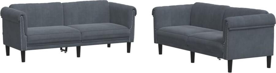 The Living Store Loungeset Zacht Fluweel Bankstel 2-zits 3-zits Donkergrijs 182x77x74cm 203x77x74cm Comfortabele Zitervaring Loungeset Bankstel Fluweel Sofa Donkere Grijze Bank Comfortabele Bank - Foto 2