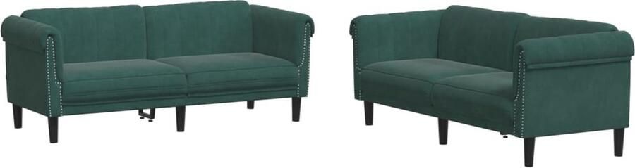 VidaXL 2-delige Loungeset Fluweel Donkergroen Loungeset Zweezitsbank Driezitsbank Velvet Donkere Groene Bank