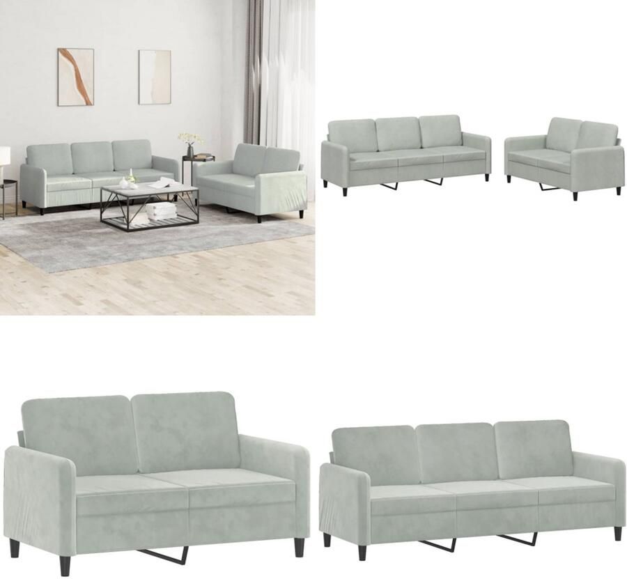 VidaXL 2-delige Loungeset fluweel lichtgrijs Bankstel Bankstellen Fauteuil 2-zitsbank