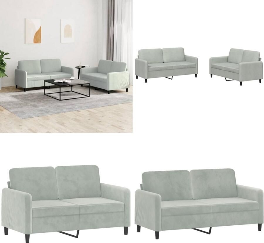 VidaXL 2-delige Loungeset fluweel lichtgrijs Bankstel Bankstellen Fauteuil 2-zitsbank