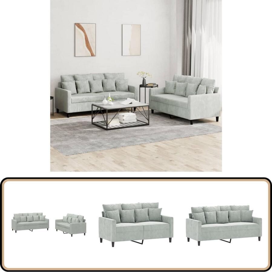 VidaXL 2-delige Loungeset Fluweel Lichtgrijs Loungeset 2 Persoons Bank Velvet Bank Grijze Bank Design Bank