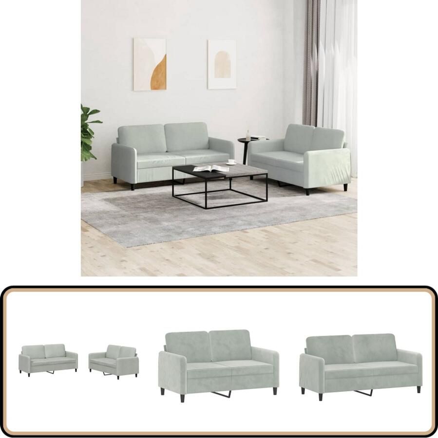VidaXL 2-delige Loungeset Fluweel Lichtgrijs Loungeset Bankstel Fluweel Sofa Grijze Bank 2 Persoons Bank