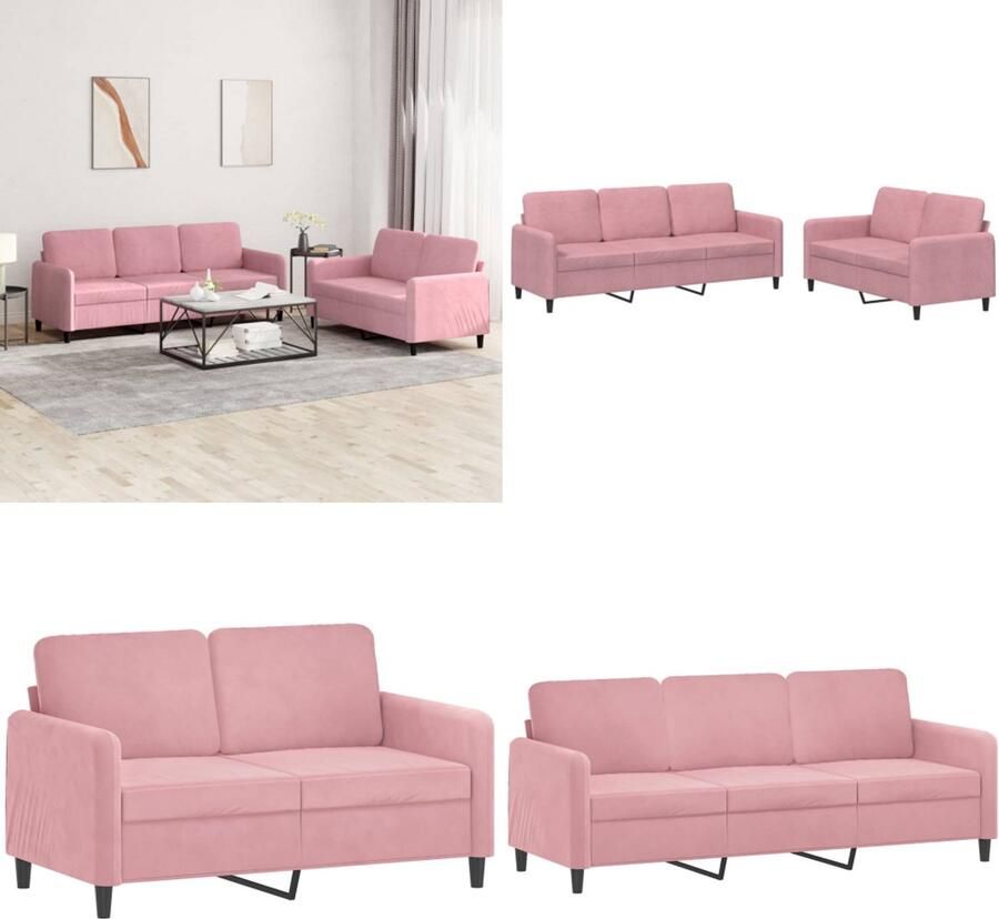 VidaXL 2-delige Loungeset fluweel roze Bankstel Bankstellen Fauteuil 2-zitsbank