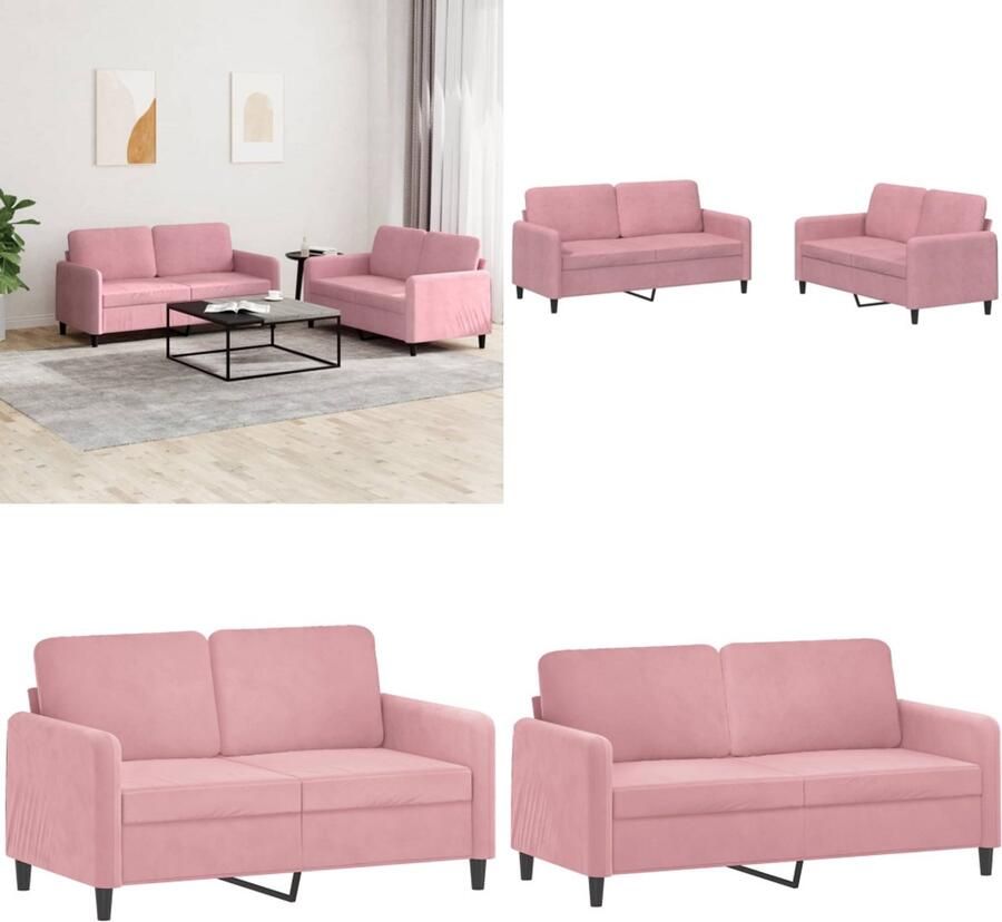 VidaXL 2-delige Loungeset fluweel roze Bankstel Bankstellen Fauteuil 2-zitsbank