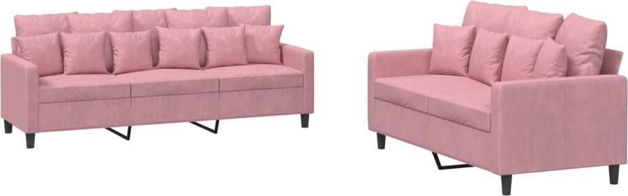 VidaXL 2-delige Loungeset Fluweel Roze Loungeset Velvet Sofa Rozerode Bank Twee Persoons Bank Loungebank