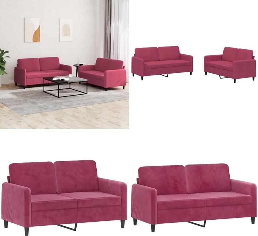 VidaXL 2-delige Loungeset fluweel wijnrood Bankstel Bankstellen Fauteuil 2-zitsbank