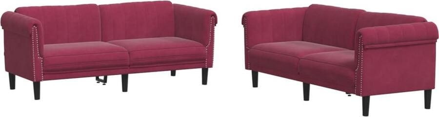 VidaXL -2-delige-Loungeset-fluweel-wijnrood