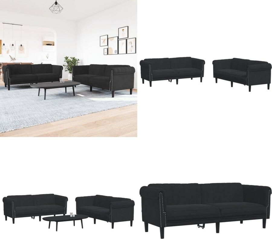 VidaXL 2-delige Loungeset fluweel zwart Bankstel Bankstellen Bankenset Sofa