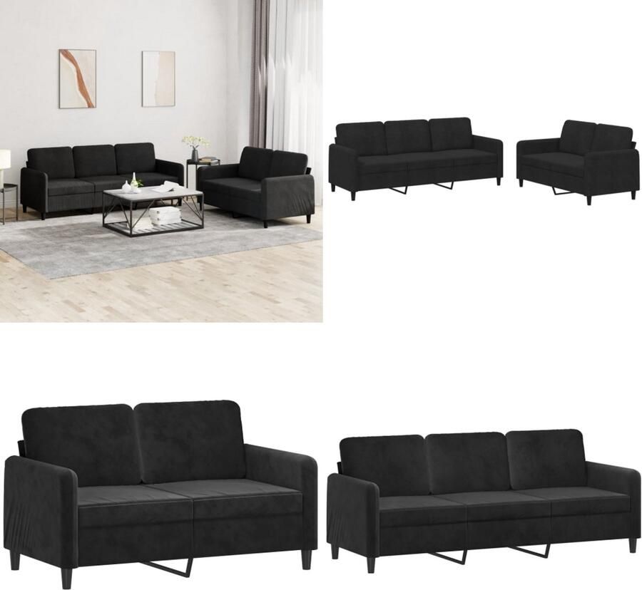 VidaXL 2-delige Loungeset fluweel zwart Bankstel Bankstellen Fauteuil 2-zitsbank