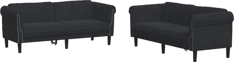 The Living Store Bank Fluweel Modern 2-zits 3-zits Zwart Gevoerd stabiliteit draagvermogen 110 kg Afmetingen- 203 x 77 x 74 cm Lounge Set Bankstel Velvet Sofa Zwarte Bank 2 Persoons Bank