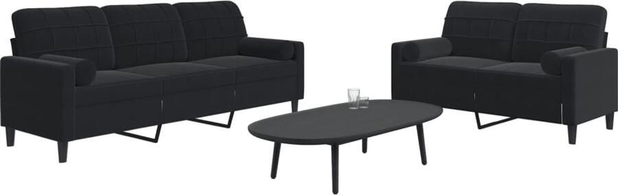 VidaXL 2-delige Loungeset Fluweel Zwart Loungebank Velours Bank Zwarte Bank Zitzitting Comfortabele Bank