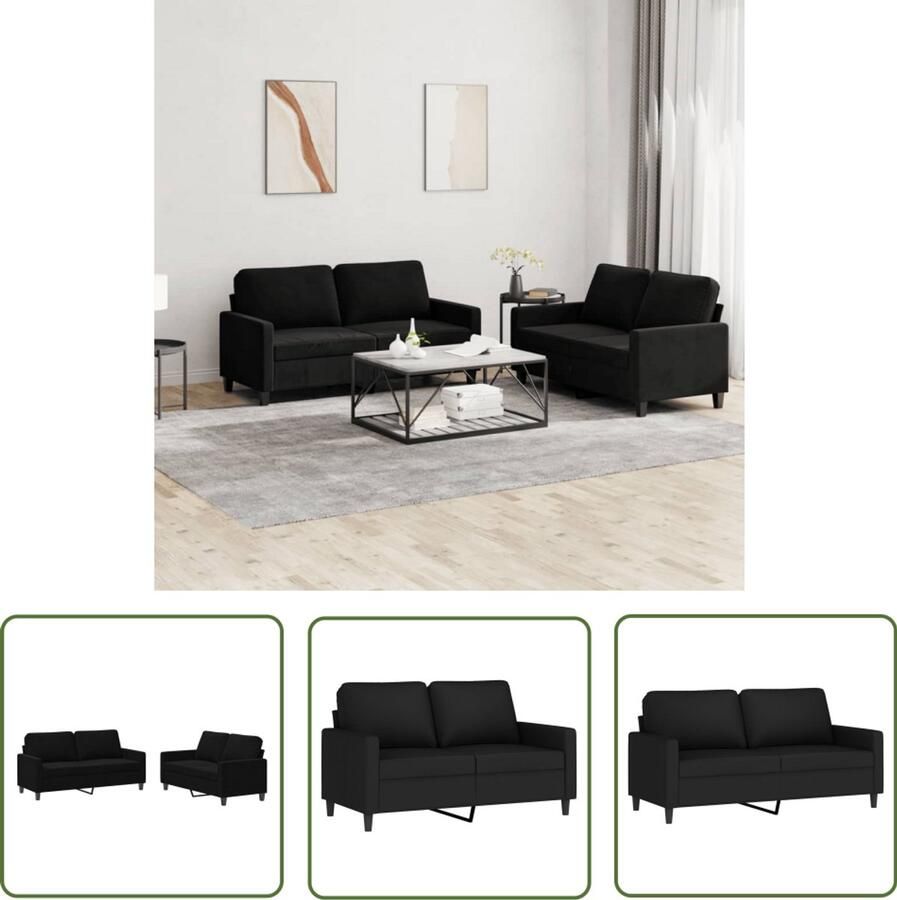 VidaXL 2-delige Loungeset Fluweel Zwart Loungeset Bankstel Velvet Sofa Zitzitting Lounge Meubilair