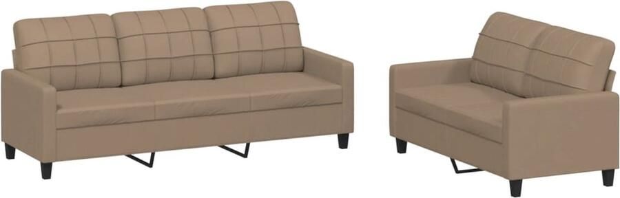 The Living Store Loungeset Cappuccino Kunstleer 2-zitsbank 138x77x80cm 3-zitsbank 198x77x80cm Loungeset Woonruimte Bankstellen Bruine Meubels Kunstleder Sofa - Foto 2