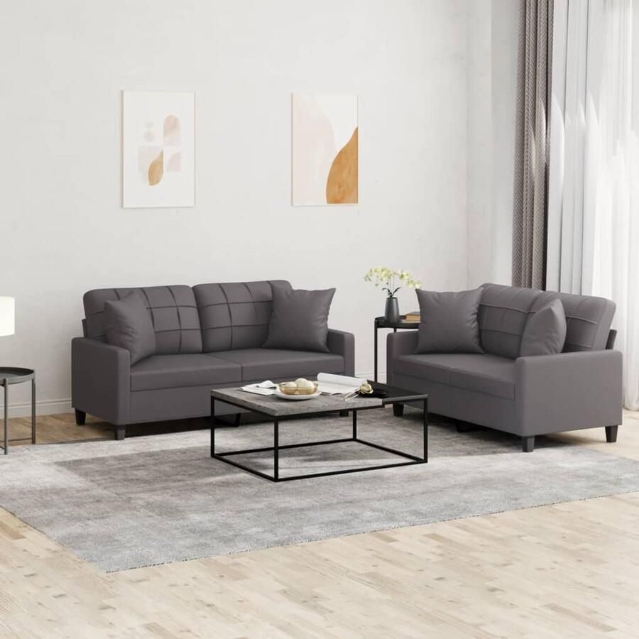 VidaXL 2-delige Loungeset Kunstleer Grijs Loungeset Tuinmeubelen Buitenset Lounge Set Kunstleder