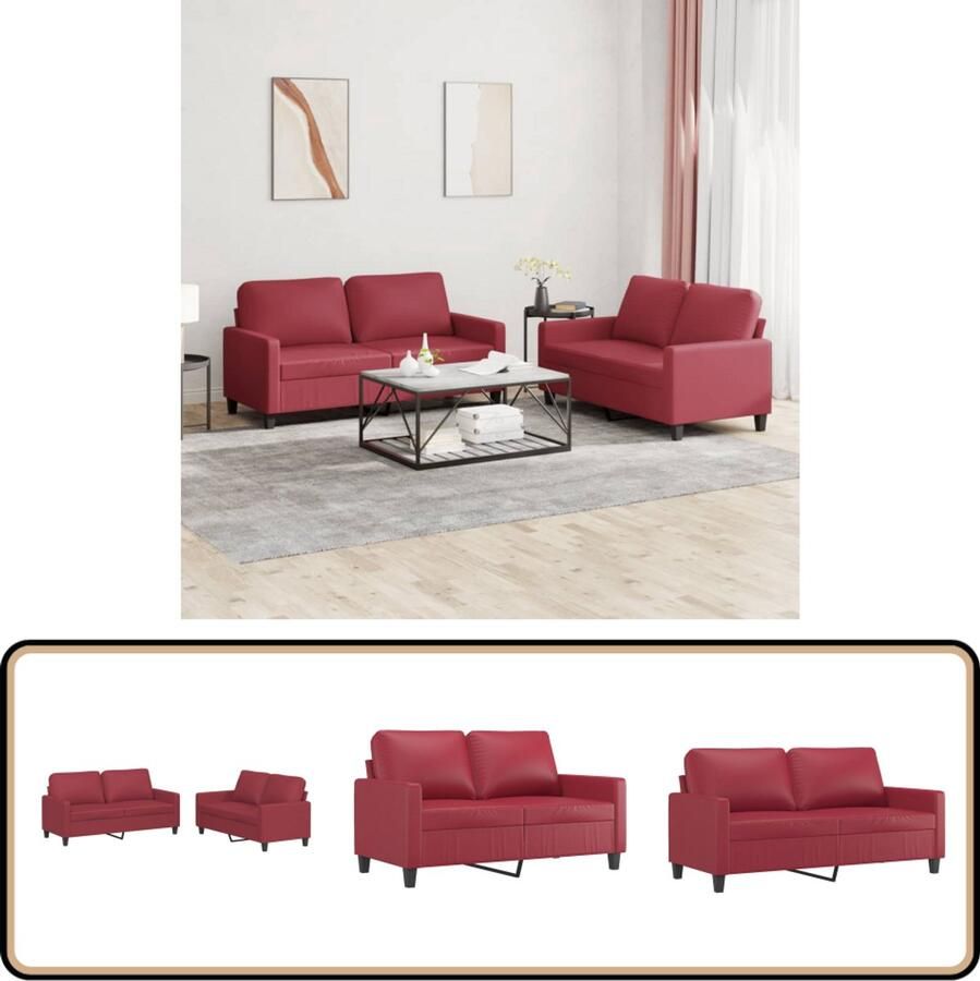 VidaXL 2-delige Loungeset Kunstleer Wijnrood Loungeset Bankstel Tuinmeubilair Lounge Set Buiten Meubels Rood Bankstel Lederlook