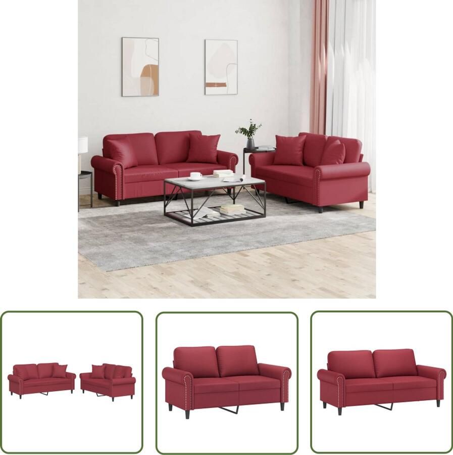 VidaXL 2-delige Loungeset Kunstleer Wijnrood Loungeset Tweezitter Bankstellen Salonmeubel Rood