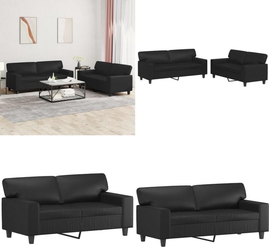 VidaXL 2-delige Loungeset kunstleer zwart Bankstel Bankstellen Fauteuil 2-zitsbank