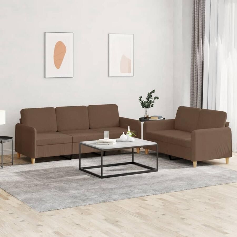 VidaXL The Living Store 2-delige Loungeset met kussens stof bruin Loungebank Bankstel Bruine Bank Stoffen Bank Twee Persoons Bank