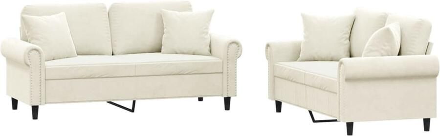 The Living Store 2-delige Loungeset met kussens fluweel crèmekleurig Loungebank Bankstellen Velvet Sofa Crème Kleuren Twee Persoons Bank