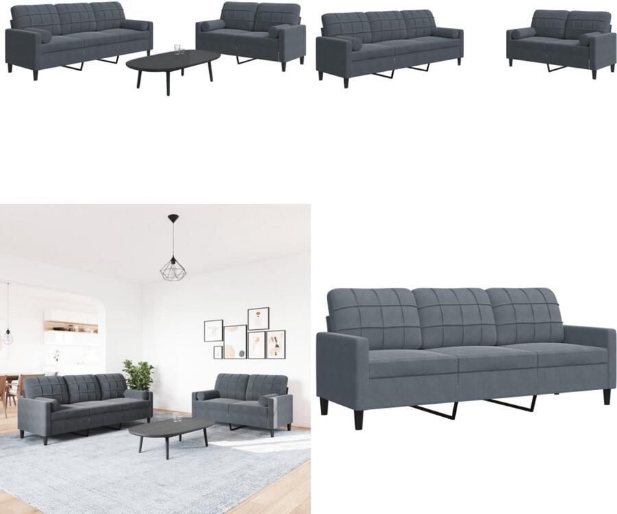 VidaXL 2-delige Loungeset met kussens en bolsters fluweel donkergrijs Loungeset Loungesets Bankstel Bankenset