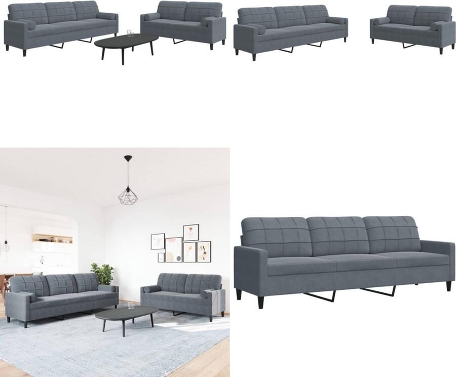 VidaXL 2-delige Loungeset met kussens en bolsters fluweel donkergrijs Loungeset Loungesets Bankstel Bankenset